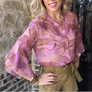 CAbi Minx Blouse Cheetah Print Pink XS